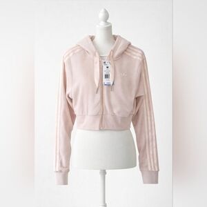 Adidas Cropped Zip Hoodie Pink 3-Stripe Athletic Jacket Size M NWT